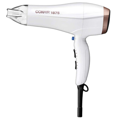 Conair Double Ceramic 1875W Hair Dryer, 3 Heat/ 2 Speed Blow Dryer, Powerful and Fast Drying, Includes Concentrator, Cool Shot Button, Removable Filter, White, Travel hair dryer Conair