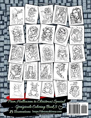 Livre de coloriage en niveaux de gris spécial d'Halloween à Noël 5