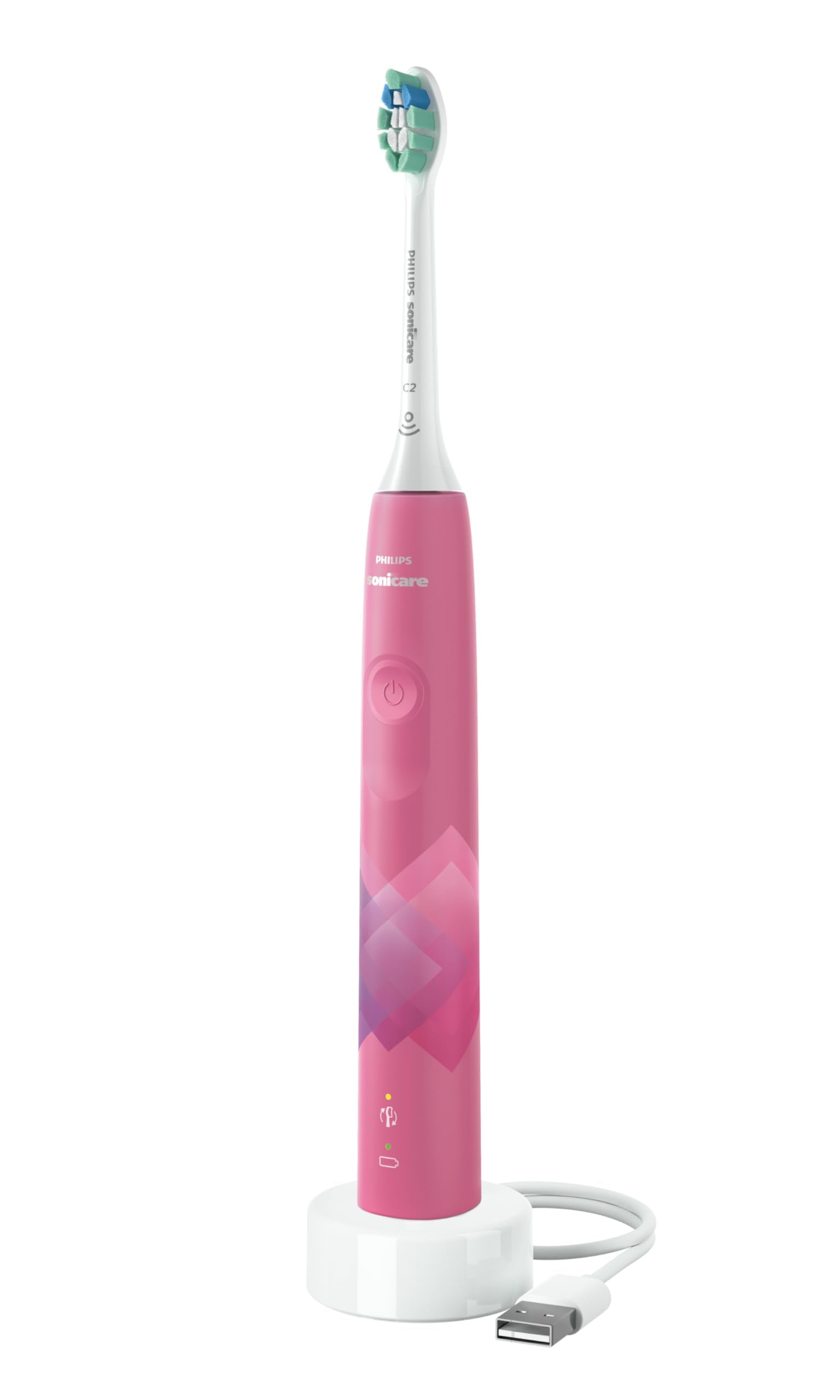 Philips Sonicare 4100 Electric Toothbrush, Sonic Toothbrush with Two Intensity Levels, Pressure Sensor and Timer, Paradise Pink Prismatic, Model HX3689/21