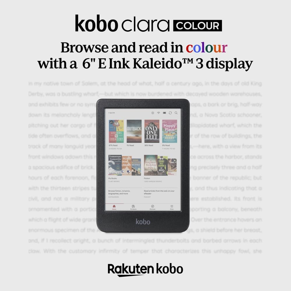 Kobo Clara Colour | Colour eReader | 6” Glare-Free Colour E Ink Kaleido 3 Display | Dark Mode Option | Waterproof | Audiobooks | 16GB of Storage (Black)