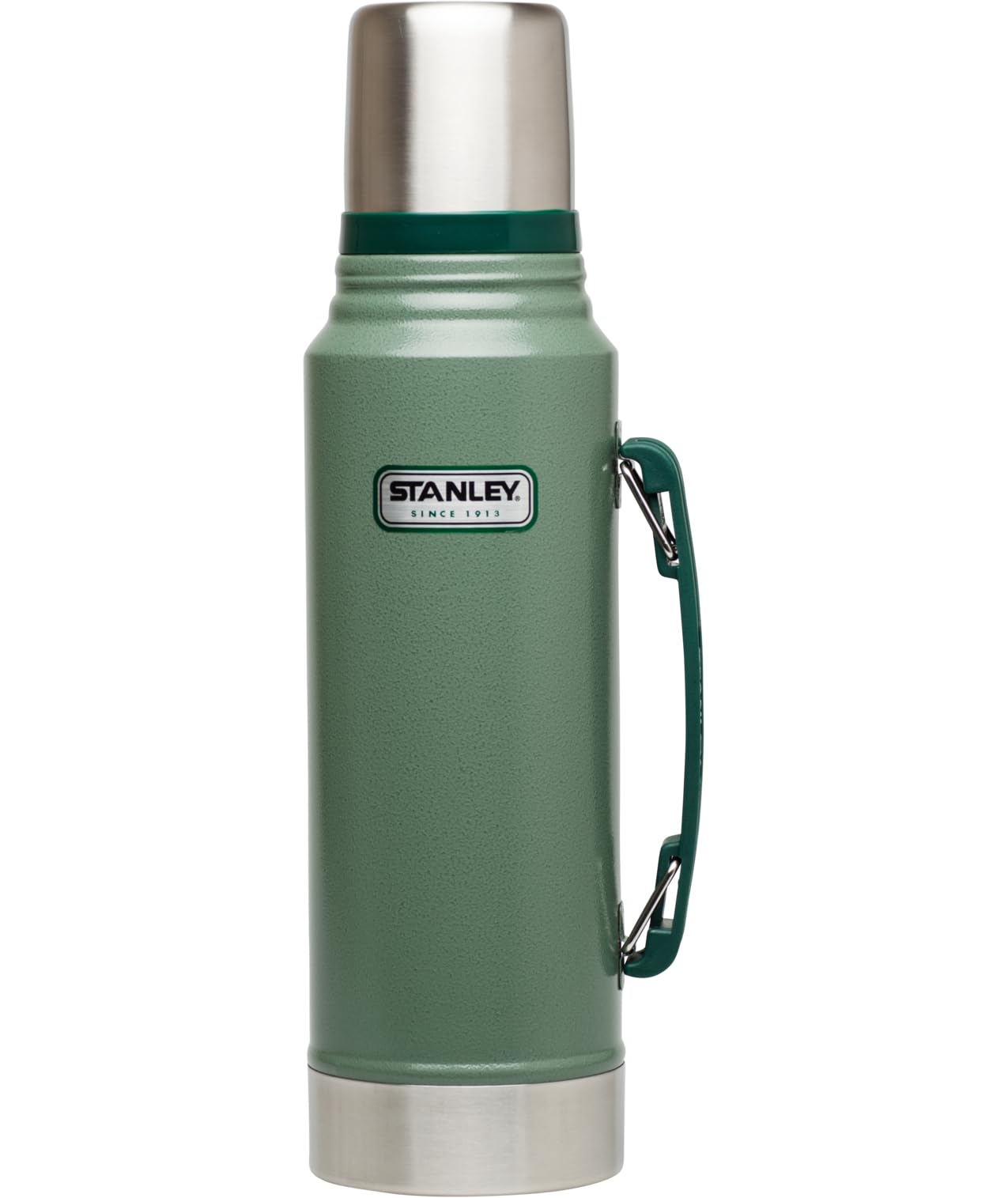 Stanley Heritage Classic Vacuum Bottle with Handle 1.1 qt | Wide Mouth w/Leakproof Cup Lid | Keep Drinks Hot or Cold | Insulated Stainless Steel Thermal Bottle | BPA-Free | Hammertone Green Stanley