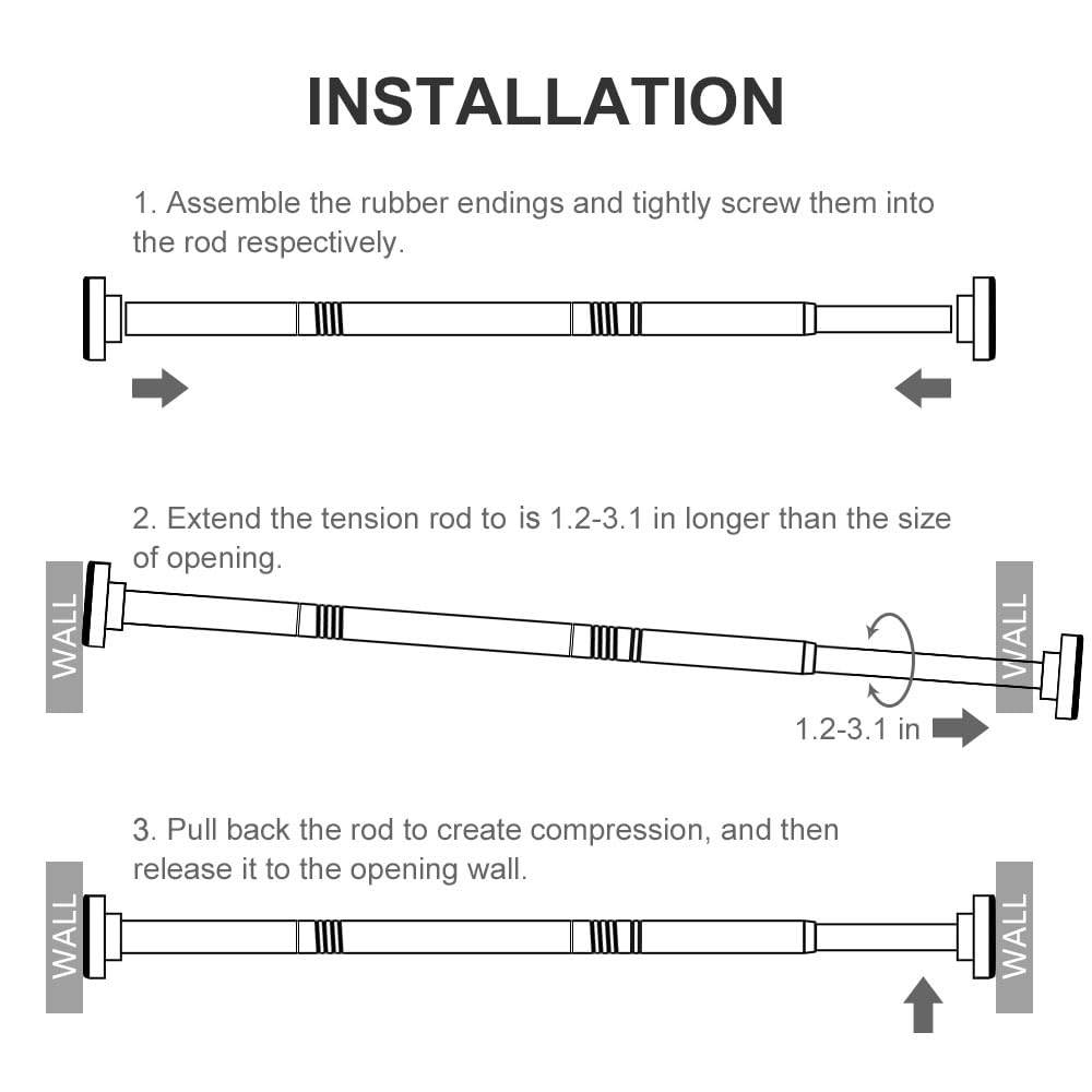 Ausemku Shower Curtain Rod Tension - 32-80 Inch Never Rust Non-Slip Spring Tension Curtain Rod No Drilling Stainless Steel Curtain Rod Use Bathroom Kitchen（Black）