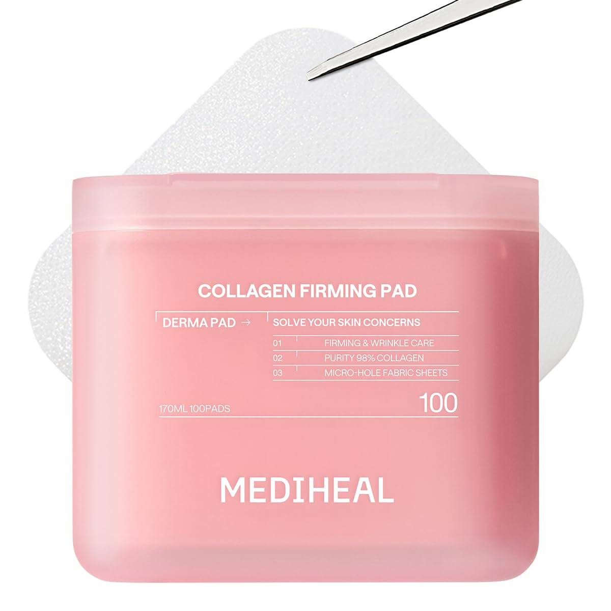 MEDIHEAL Collagen Firming Toner Pad – Korean Skincare, 98% Vegan Collagen with Retinol & 7 Peptides, Firming, Plumping & Wrinkle Care, Micro-Hole Fabric, 100 Pads