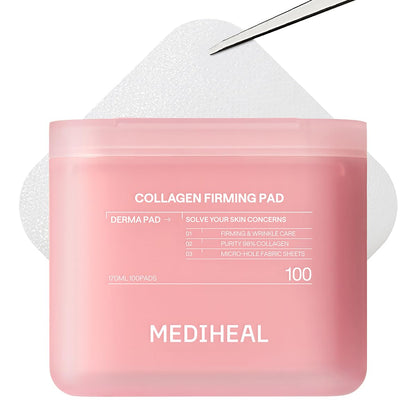 MEDIHEAL Collagen Firming Toner Pad – Korean Skincare, 98% Vegan Collagen with Retinol & 7 Peptides, Firming, Plumping & Wrinkle Care, Micro-Hole Fabric, 100 Pads