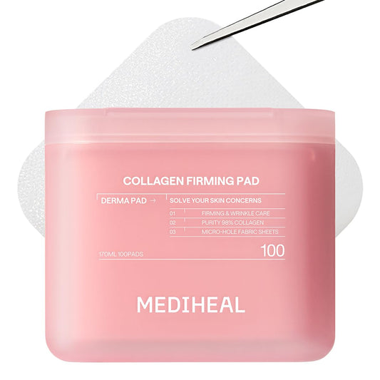 MEDIHEAL Collagen Firming Toner Pad – Korean Skincare, 98% Vegan Collagen with Retinol & 7 Peptides, Firming, Plumping & Wrinkle Care, Micro-Hole Fabric, 100 Pads