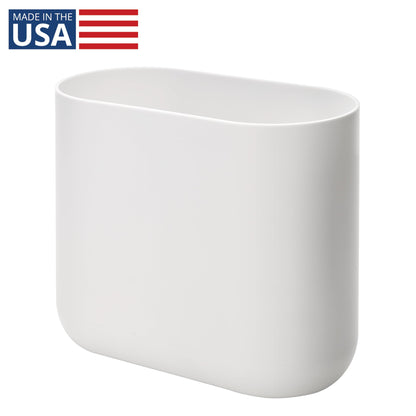 iDesign Cade Oval Slim Trash Can, Compact Waste Basket Garbage Can for Bathroom, Bedroom, Home Office, Dorm, College - Matte White/Gray