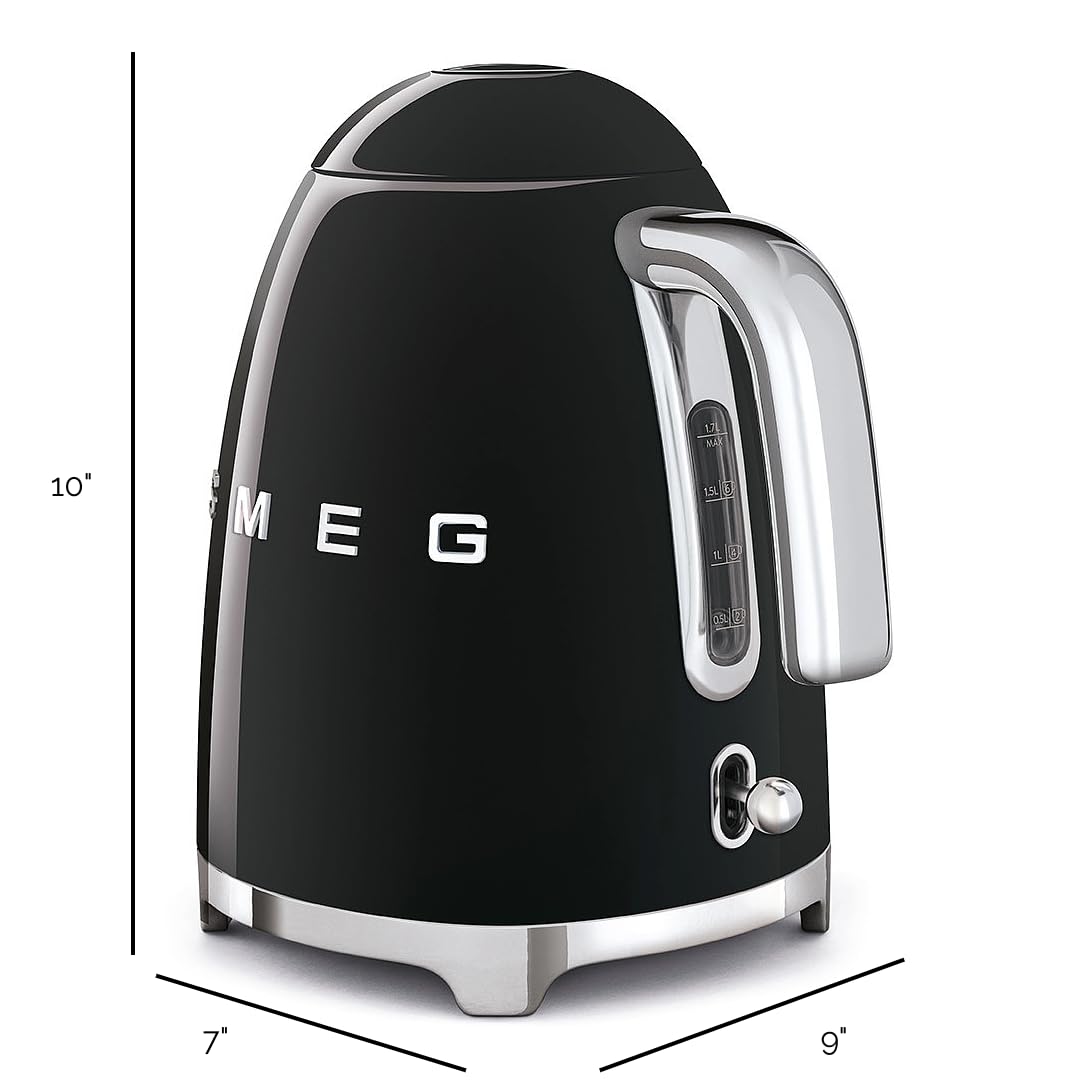 Smeg 50's Retro Style Kettle, 1.7L, 7 Cups, Automatic Shut Off, Black, KLF03BLUS Smeg