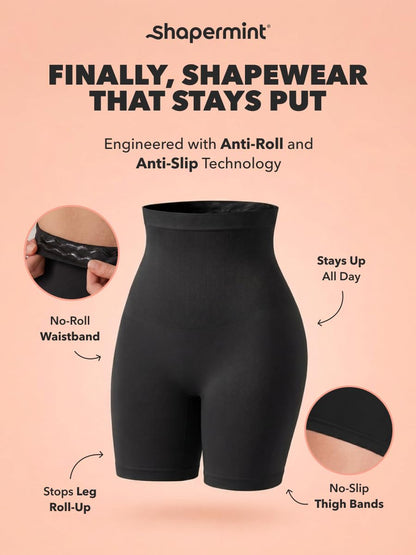 SHAPERMINT All Day Every Day High Waisted Shaper Shorts - Shapewear Women Tummy Control Underwear, Body Shaper for Women Black