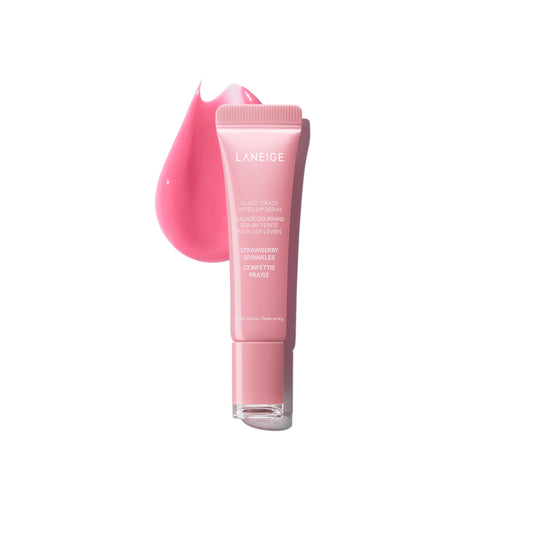LANEIGE Glaze Craze Tinted Lip Serum, Strawberry Sprinkles: Hydrating Serum for Glossy, Nourished Lips with Plumping Polypeptides, 0.42 oz