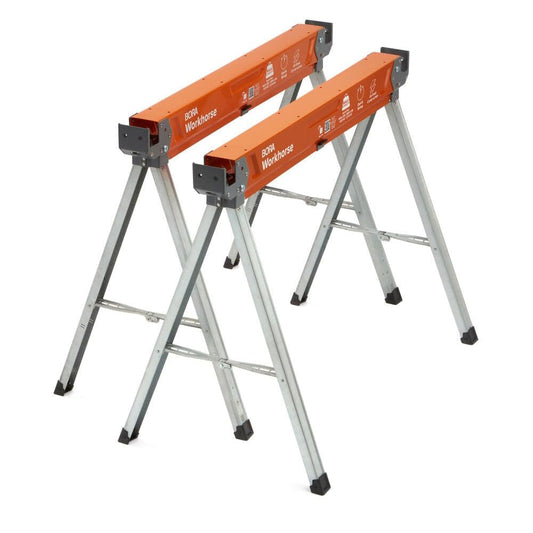 Bora Workhorse Saw Horses 2 Pack Folding Heavy Duty Legs, Metal Saw Horse with 2x4 Bracket Built in Bottle Opener Professional Saw Horse for Woodworking Carpenters Contractors PM-3350T BORA