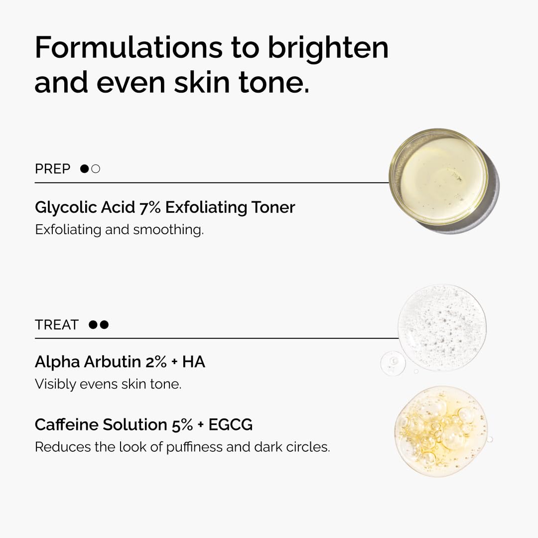 The Ordinary The Bright Set, 3-Step Regimen for Radiant, Even Skin Tone with Glycolic Acid 7% Exfoliating Toner, Alpha Arbutin 2% + HA, and Caffeine Solution 5% + EGCG Eye Serum | Skin Care Set - Available at All In One Marketplace Canada