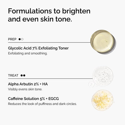The Ordinary The Bright Set, 3-Step Regimen for Radiant, Even Skin Tone with Glycolic Acid 7% Exfoliating Toner, Alpha Arbutin 2% + HA, and Caffeine Solution 5% + EGCG Eye Serum | Skin Care Set - Available at All In One Marketplace Canada