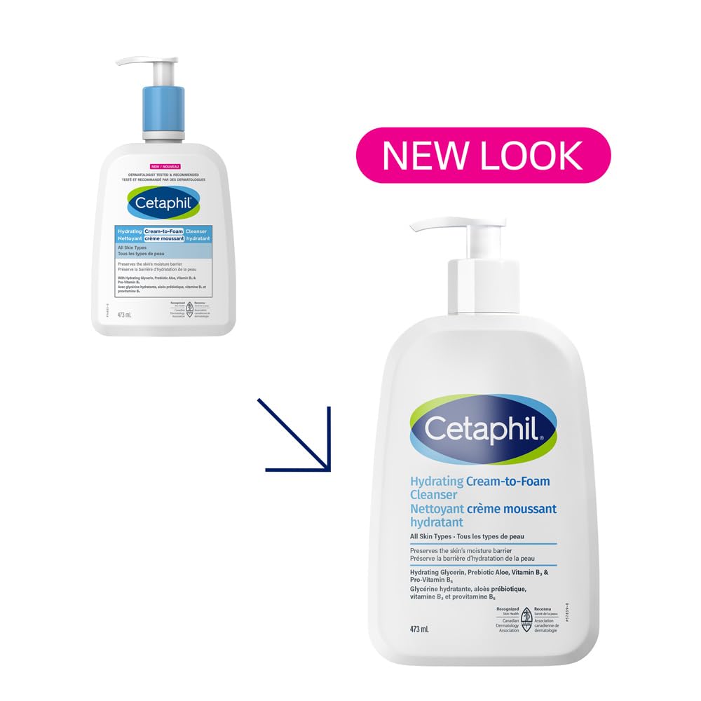 Cetaphil Cream to Foam Face Wash, Hydrating Facial Cleanser for Normal to Dry Sensitive Skin, Foaming Cleanser with Aloe, Glycerin & Niacinamide, 473ml - Available at All In One Marketplace Canada