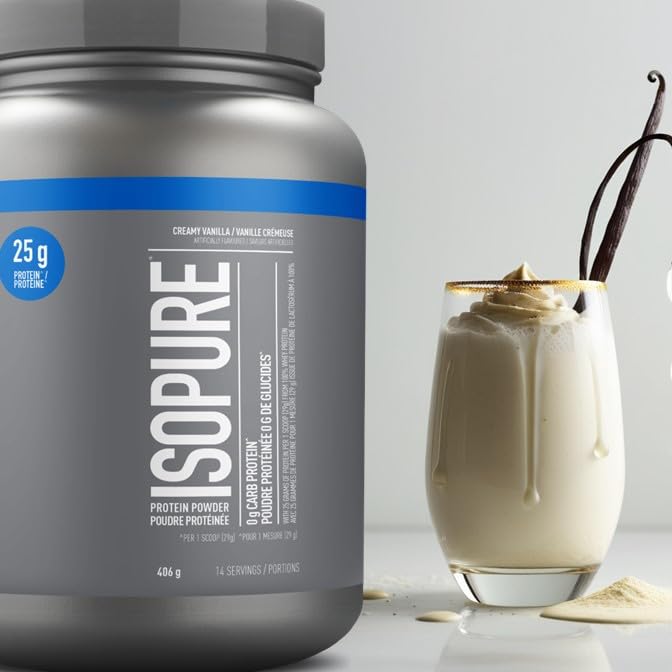 Isopure Zero Carb Whey Protein Isolate Powder - Creamy Vanilla Flavor - 25g Per Serving, 14 Servings (406g)