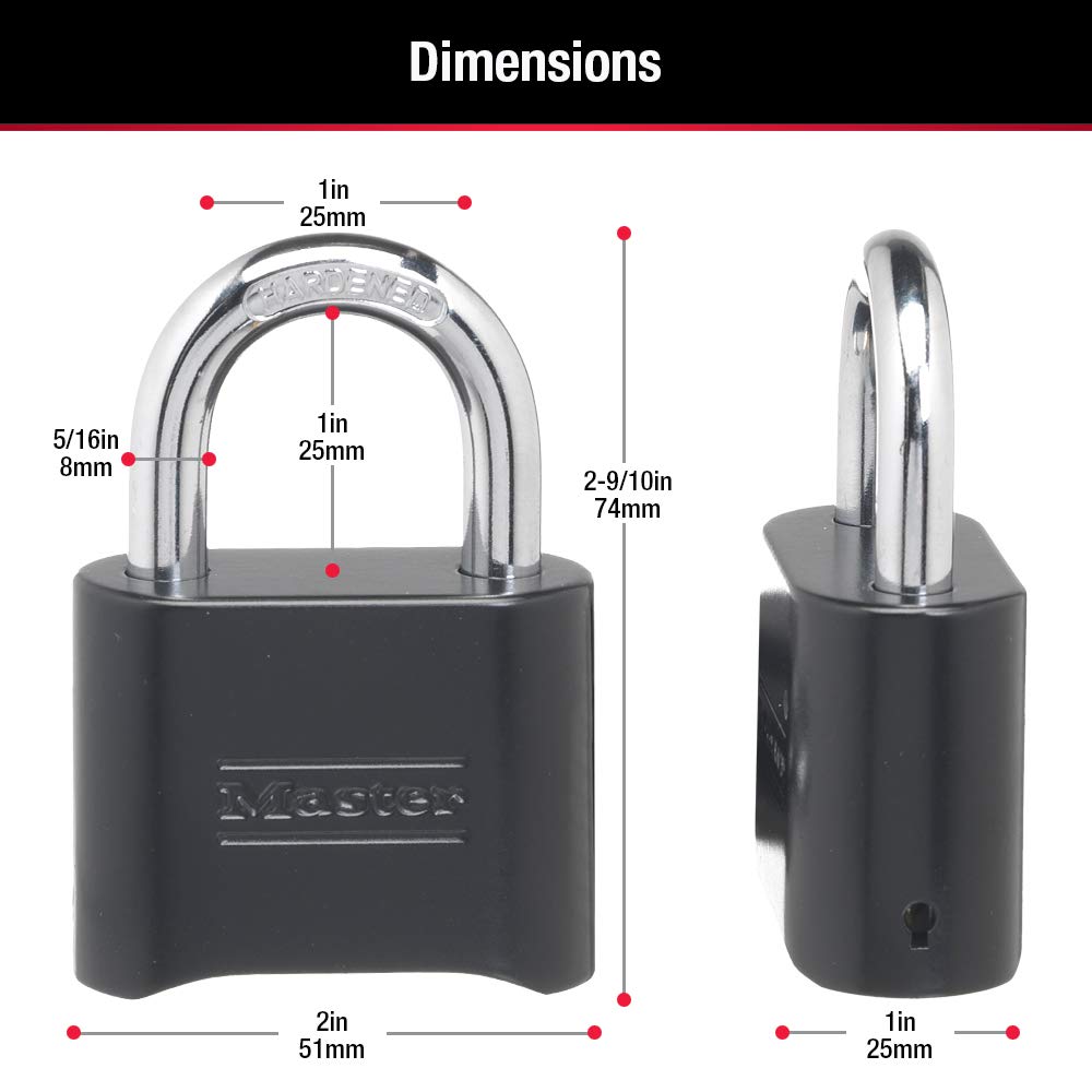 Master Lock Black Combination Padlock, Set Your Own Combo Lock, Weather Resistant Indoor and Outdoor Padlocks with Code for Gym Locker, Gate, Shed, 2 Pack, 178EC2 Master Lock