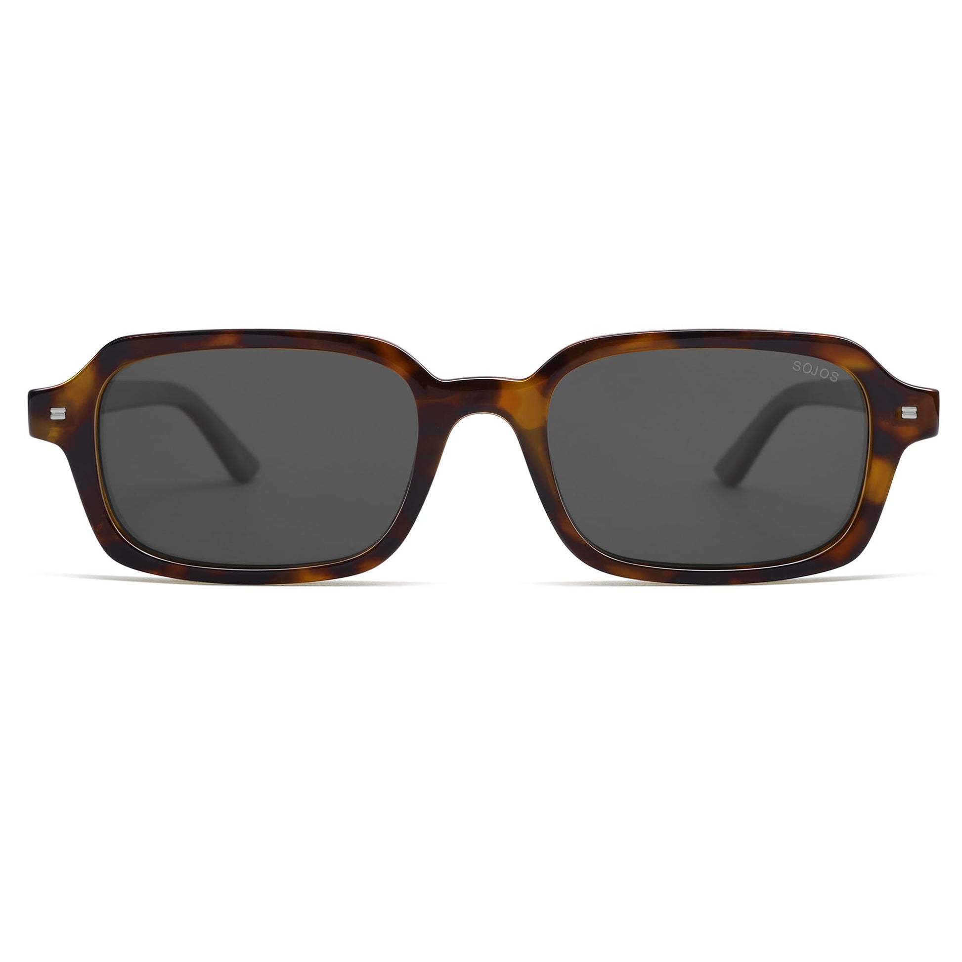 SOJOS Trendy Rectangle Polarized Sunglasses Womens Mens, Small Retro Fashion Thin Slim Square Sunnies SJ2610, Brown Tortoise/Grey