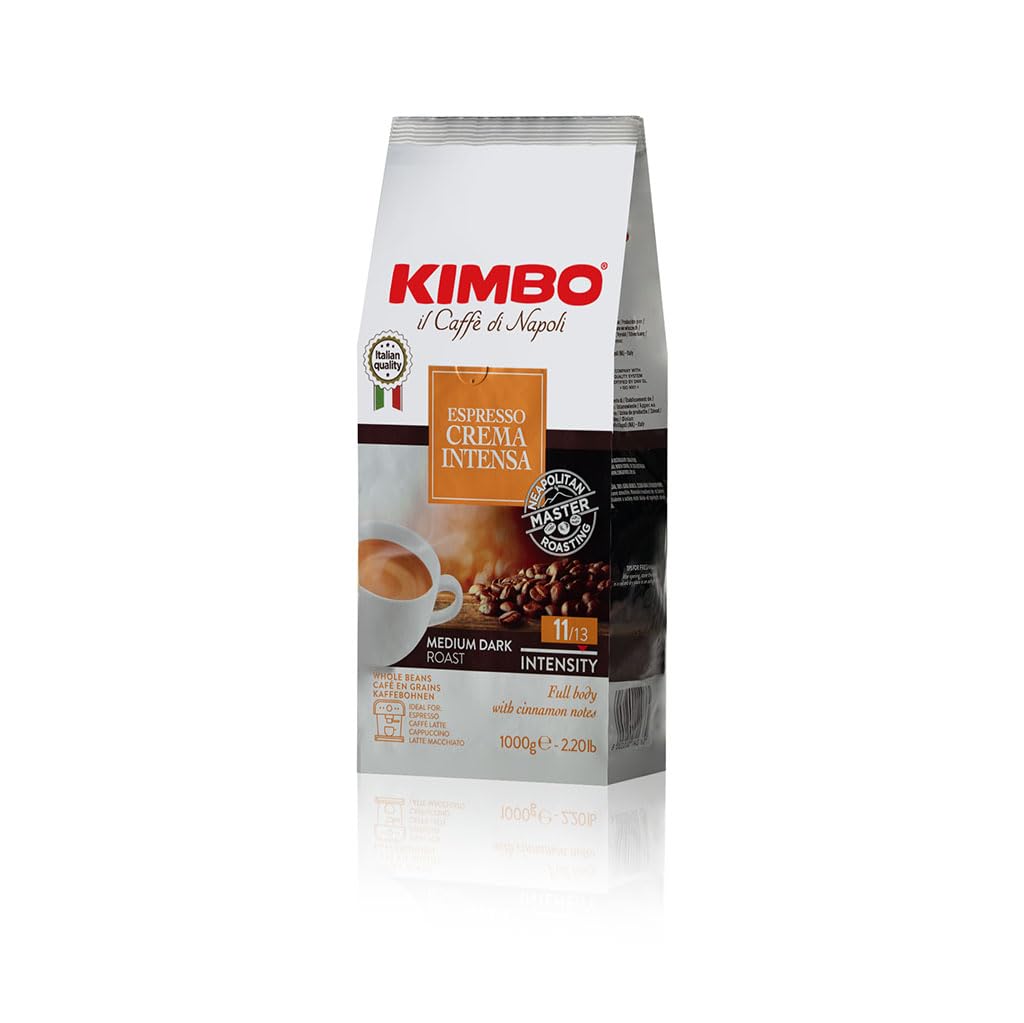 Kimbo Espresso Crema Intensa | Whole Bean Coffee | Medium Dark Roast, Intensity 11/13 | Roasted, Blended and Made in Italy | 1kg / 2.2lb Bag - Available at All In One Marketplace Canada