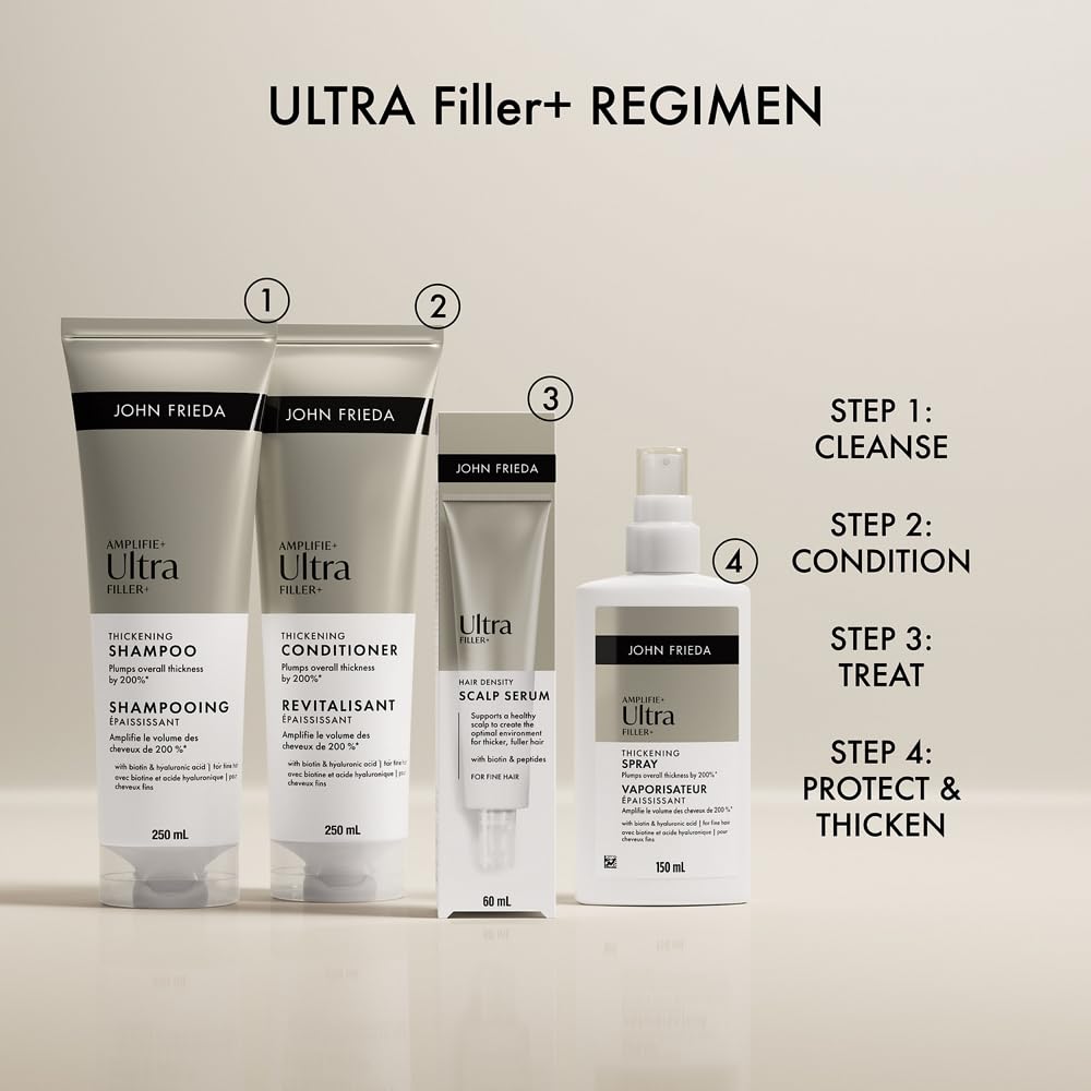John Frieda ULTRAfiller+ Thickening Shampoo for Fine, Thin Hair | Infused wit Biotin & Hyaluronic Acid | Thicker, Fuller, Stronger hair | VALUE SIZE (725mL)