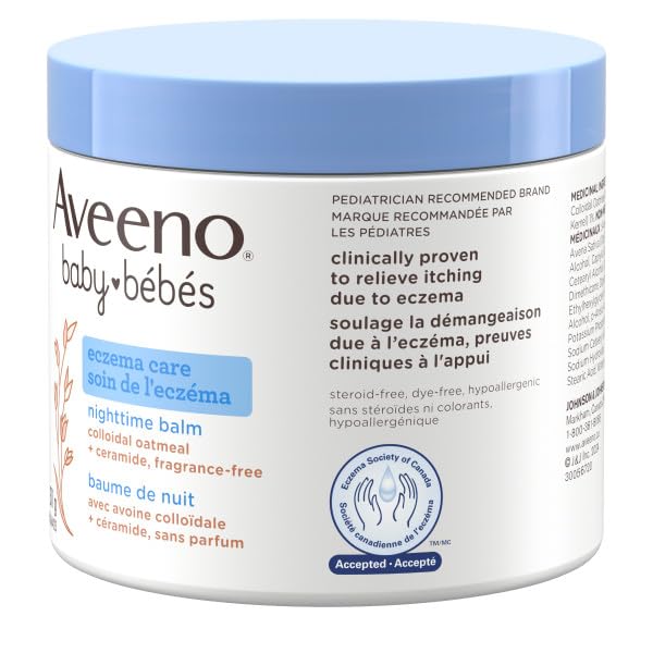 Baume de nuit Aveeno Baby Eczema Care - Lotion corporelle pour le coucher apaisant les démangeaisons liées à l'eczéma, avoine colloïdale + céramides - Sans parfum, lot de 2 (622 g au total)