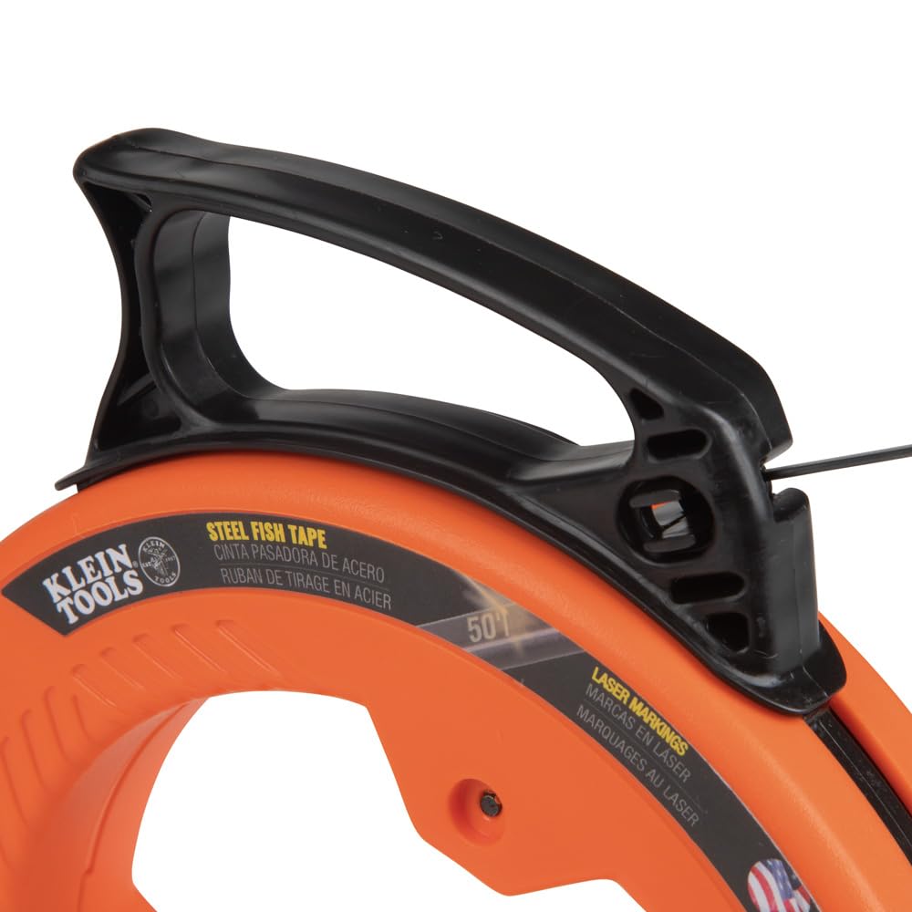 Klein Tools 56331 50-Foot Electrical Fish Tape, Steel Wire Puller with Double Loop Tip, Optimized Housing and Handle, 1/8-Inch,Orange/Black KLEIN TOOLS