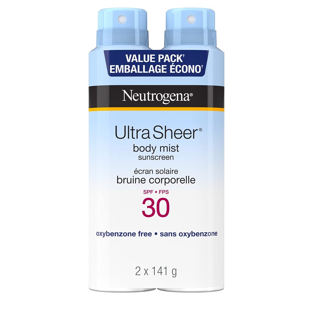 Neutrogena ultra Sheer Body Mist Sunscreen Spray Spf 30 Duo Pack With Uva/uvb Broad Spectrum Sun Protection, lightweight, Water-resistant, Oil-Free, non-comedogenic & Oxybenzone-Free, 2 X, 141 Grams Johnson & Johnson