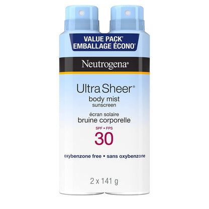 Neutrogena ultra Sheer Body Mist Sunscreen Spray Spf 30 Duo Pack With Uva/uvb Broad Spectrum Sun Protection, lightweight, Water-resistant, Oil-Free, non-comedogenic & Oxybenzone-Free, 2 X, 141 Grams Johnson & Johnson