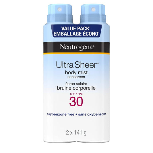 Neutrogena ultra Sheer Body Mist Sunscreen Spray Spf 30 Duo Pack With Uva/uvb Broad Spectrum Sun Protection, lightweight, Water-resistant, Oil-Free, non-comedogenic & Oxybenzone-Free, 2 X, 141 Grams Johnson & Johnson