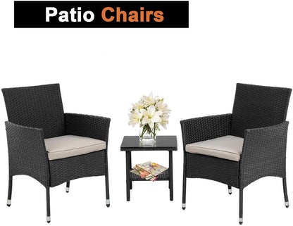 FDW Wicker Patio Furniture 3 Piece Furniture Patio Chairs Outdoor Rattan Conversation Bistro Set for Backyard Porch Poolside Lawn (Black) 🍁 All In One Marketplace Canada