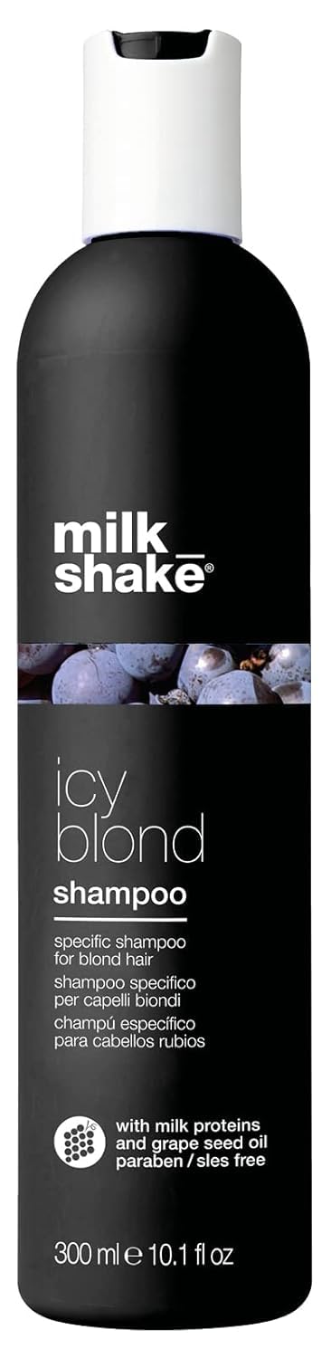 milk_shake Icy Blond Shampoo | Award Winning Shampoo with Black Pigment to Cool Brassy Tones and Enhance Platinum Blonde Hair | Ideal for Maintaining Icy, Ash-Toned Color | 10.1 fl oz (300 ml) - Available at All In One Marketplace Canada
