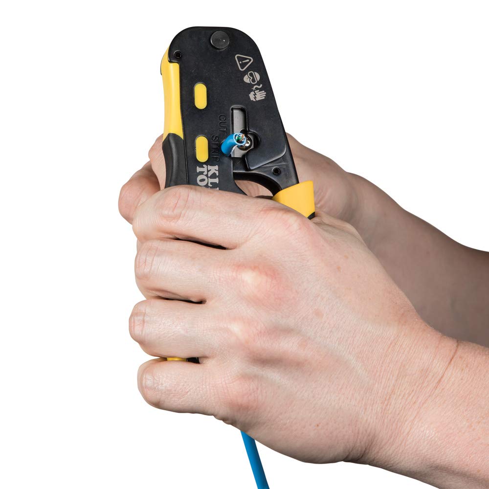 Klein Tools VDV226-110 Ratcheting Modular Data Cable Crimper/Wire Stripper/Wire Cutter for RJ11/RJ12 Standard, RJ45 Pass-Thru Connectors KLEIN TOOLS