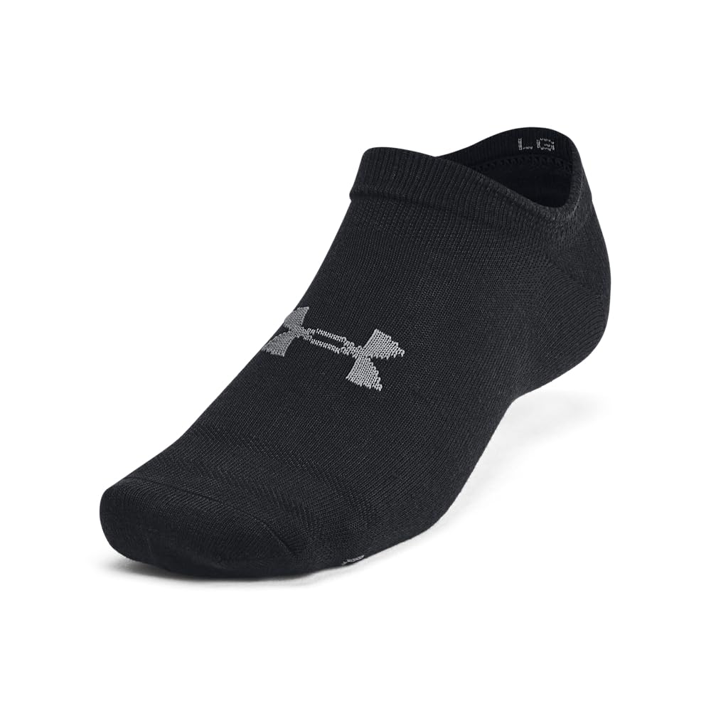 Under Armour Unisex-Adult Essential No Show Socks 6 Pack , (001) Black / Black / Castlerock , Large - Available at All In One Marketplace Canada
