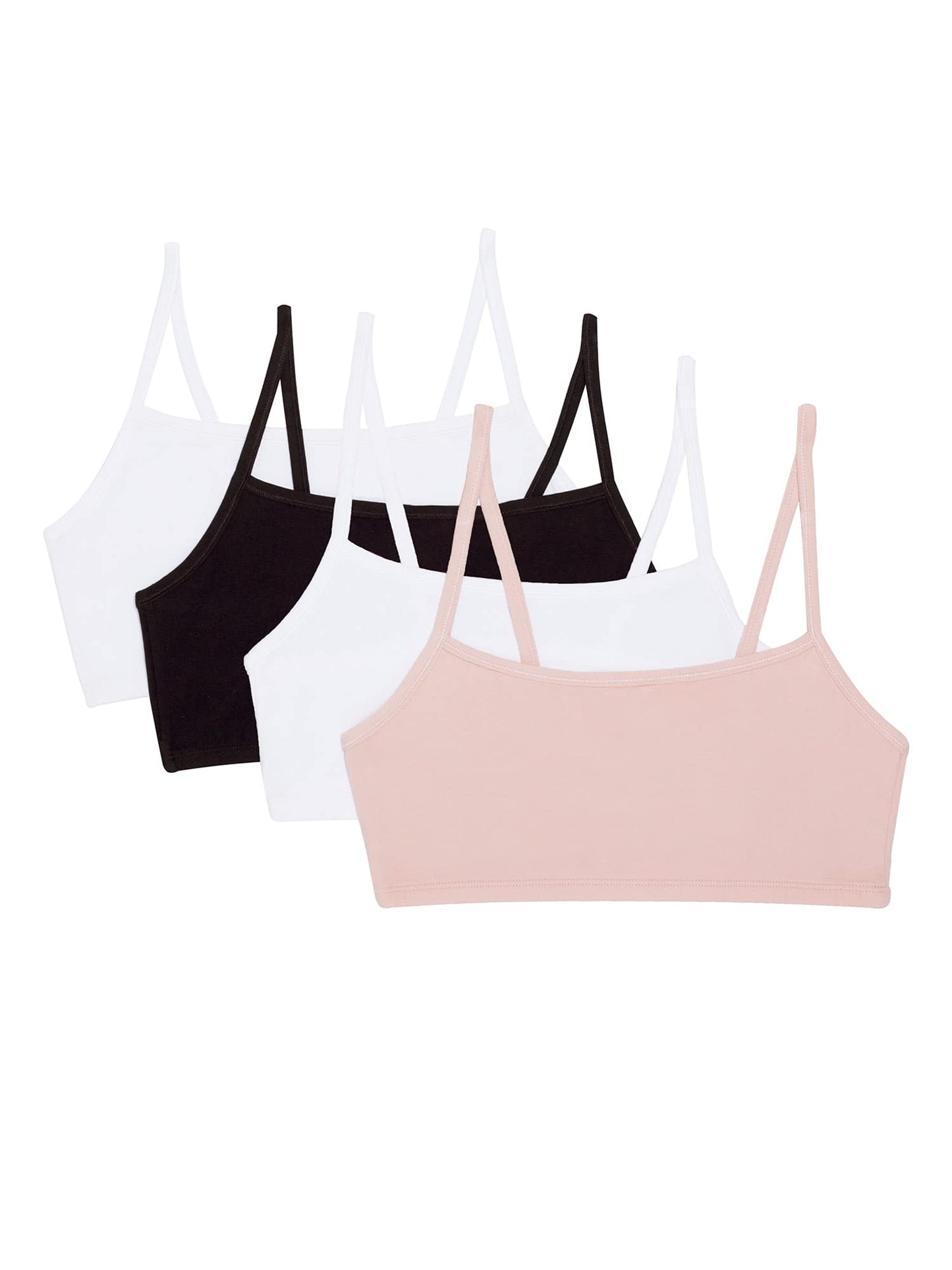 Fruit of the Loom Women's Spaghetti Strap Cotton Pullover Sports Bra Value Pack, Blushing Rose/White/White/Black 4-Pack, 34 🍁 All In One Marketplace Canada