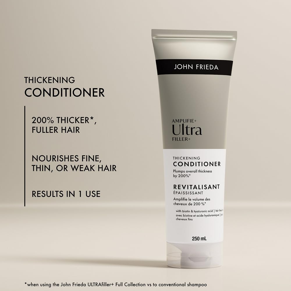 John Frieda ULTRAfiller+ Thickening Conditioner for Fine, Thin Hair | Infused wit Biotin & Hyaluronic Acid | Thicker, Fuller, Stronger hair | VALUE SIZE (725mL)