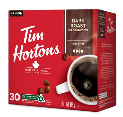 Tim Hortons Dark Roast Coffee K-Cup Pods, 30 Single Serve Capsules