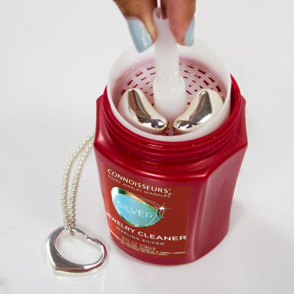 Connoisseurs Silver Jewelry Cleaner 8 oz Liquid Tarnish Remover for Sterling Silver Rings, Necklaces, Earrings & Bracelets Safe, Fast & Effective Silver Cleaning Solution - Available at All In One Marketplace Canada