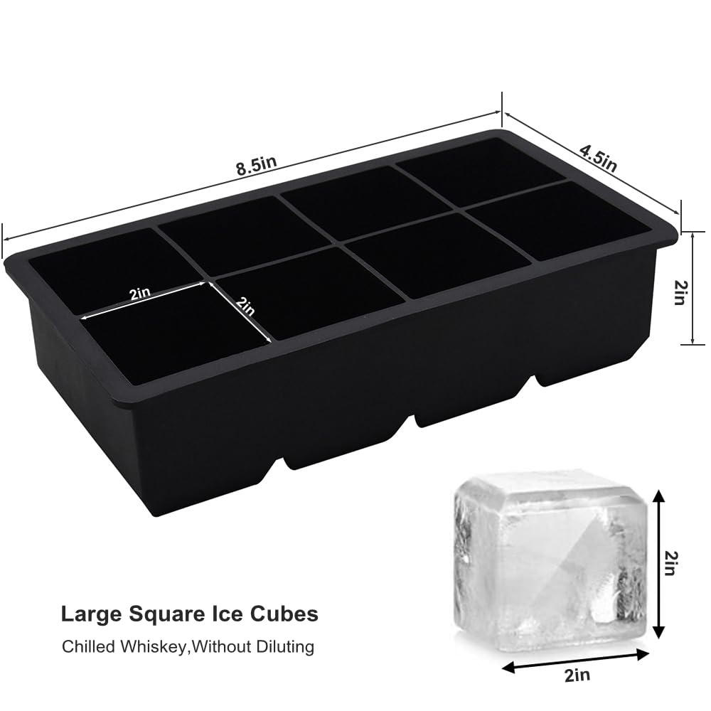 Bangp Large Ice Cube Tray for Whiskey,2 Pack Stackable Big Ice Cube Molds Make 16 Big Whiskey Ice Cubes,Easy Release Square Ice Cube Maker for Cocktails,Whiskey,Soups and Frozen Treats - Available at All In One Marketplace Canada