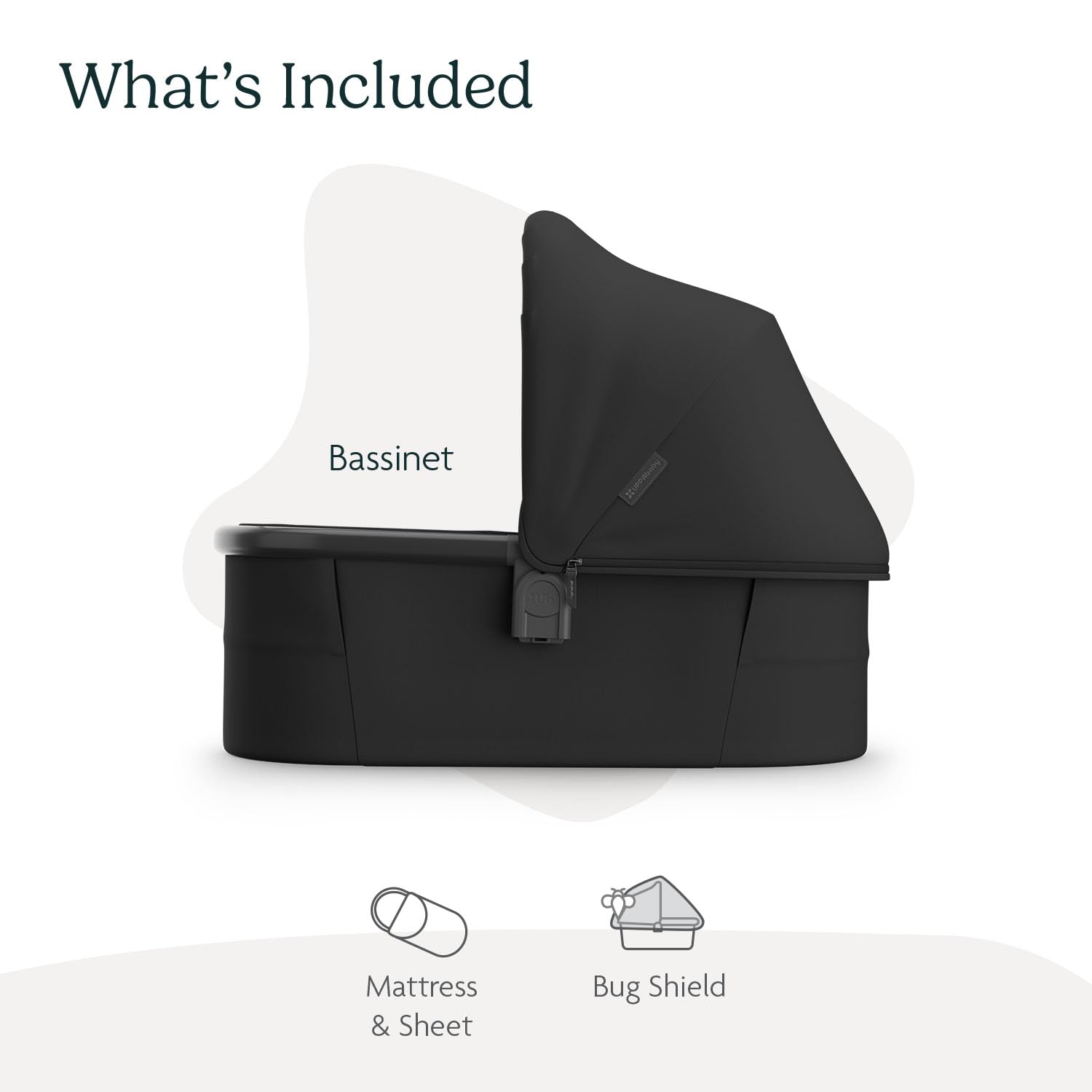 UPPAbaby Bassinet V3 - Compatible with Vista, Cruz, Ridge Strollers - Overnight Sleep Solution - Mattress, Sheet and Bug Shield Included - Jake (Charcoal/Carbon Frame) UPPAbaby