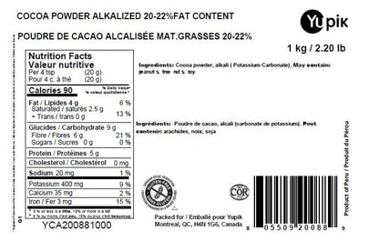 Yupik Alkalized Cocoa Powder 1kg – Dutch-Processed, 20-22% Cocoa Butter, Gluten-Free & Vegan