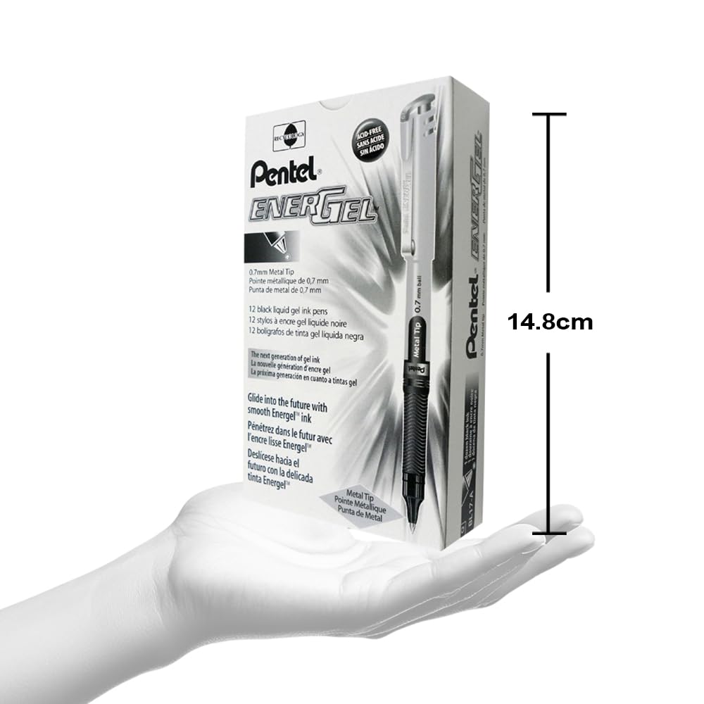 Pentel EnerGel Gel Pen with Cap 0.7mm, Black Ink, 12PK Pentel