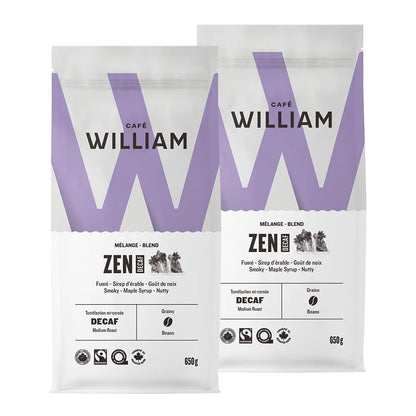 ZEN Organic Decaf Medium Roast Whole Bean Coffee | Water-Processed | Smoky, Maple & Nutty Flavors | Espresso & Filter Compatible | Canadian Roasted | 650g (2-Pack)