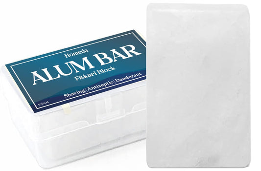 Homeda Alum Block for Shaving, Alum Stone Deodrant for Face (100g), Piedra De Alumbre Natural Bar for Underarm, Fitkari - Allum Rock with Storage Case (1 Piece)