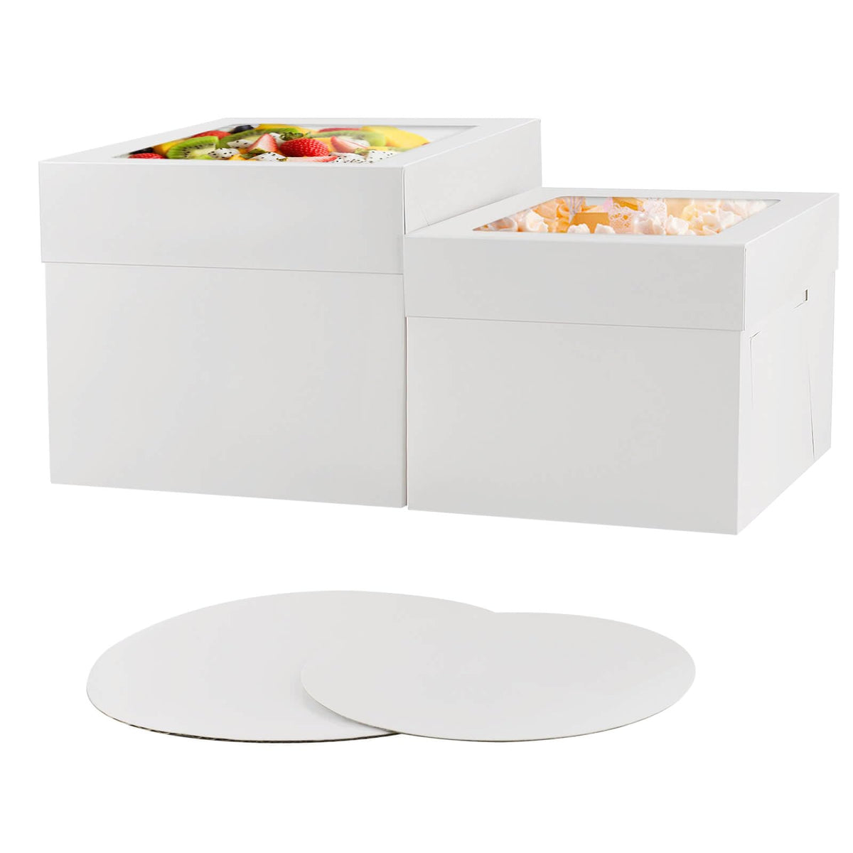 10 Pcs 12x12x10 10x10x8 Cake Boxes Set (5 Boxes & 5 Boards) with Windows Large in 2 Sizes Tall Bakery Boxes Disposable Carrier Take Out Container, Boxes in 2 Tier for Valentine's Day 🍁 All In One Marketplace Canada