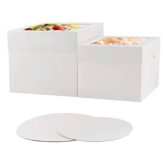 10 Pcs 12x12x10 10x10x8 Cake Boxes Set (5 Boxes & 5 Boards) with Windows Large in 2 Sizes Tall Bakery Boxes Disposable Carrier Take Out Container, Boxes in 2 Tier for Valentine's Day 🍁 All In One Marketplace Canada