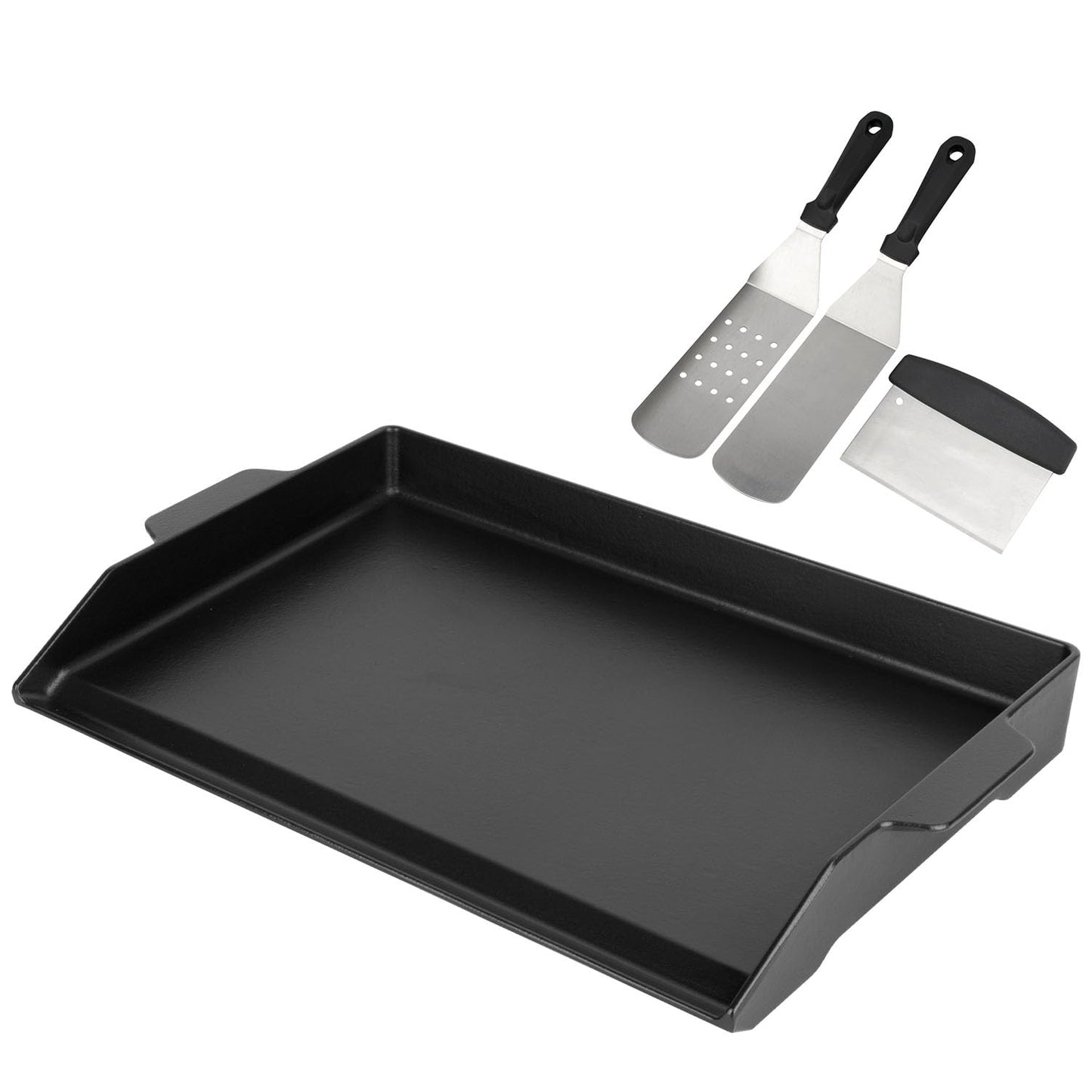 BBQ Future Universal Cast Iron Griddle for Gas Grill with Spatula Set, 23" x 16" Pre-Seasoned Nonstick Griddle Insert Large BBQ Flat Top Plate for All Gas/Electric Grill, Stove Top and More - Available at All In One Marketplace Canada