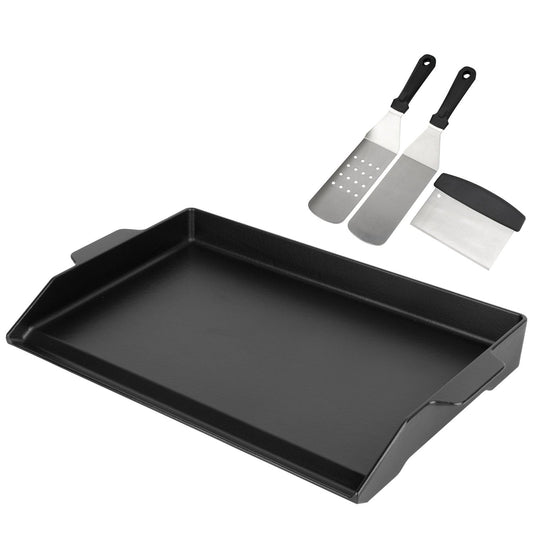 BBQ Future Universal Cast Iron Griddle for Gas Grill with Spatula Set, 23" x 16" Pre-Seasoned Nonstick Griddle Insert Large BBQ Flat Top Plate for All Gas/Electric Grill, Stove Top and More - Available at All In One Marketplace Canada