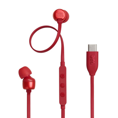 JBL Tune 310C - USB-C Wired Hi-Res in-Ear Headphones, Tangle-Free Flat Cable, 3-Button Remote with Microphone (Red)