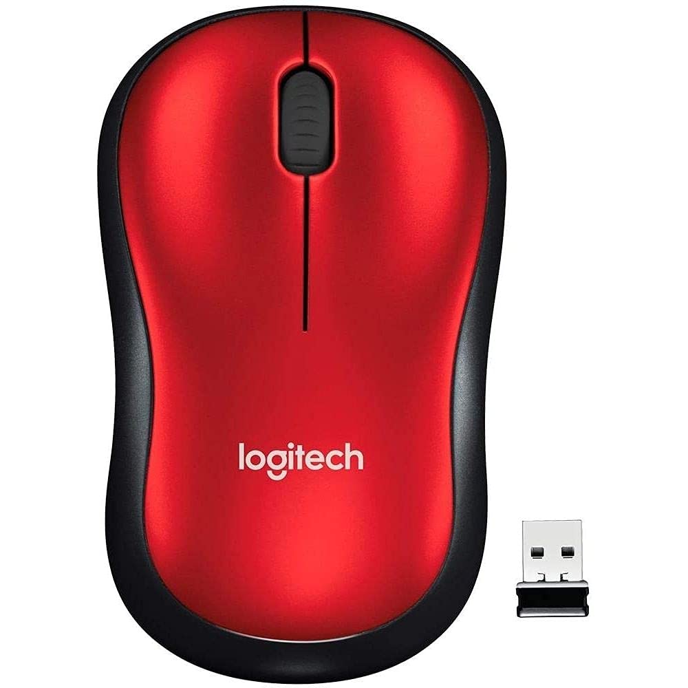 Logitech M185 Compact Ambidextrous Wireless Mouse with Rubber Grips - Red