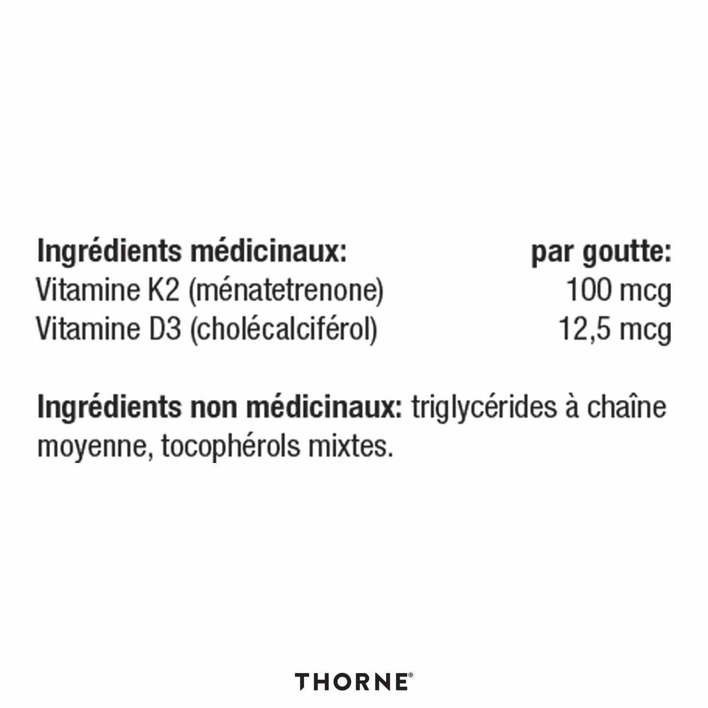 THORNE - Vitamin D/K2 Liquid (Metered Dispenser) - Dietary Supplement with Vitamins D3 and K2 to Support Healthy Bones and Muscles - 1 Fluid Ounce (30 mL) - Available at All In One Marketplace Canada