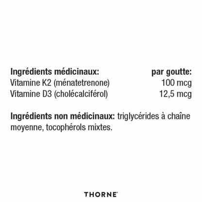 THORNE - Vitamin D/K2 Liquid (Metered Dispenser) - Dietary Supplement with Vitamins D3 and K2 to Support Healthy Bones and Muscles - 1 Fluid Ounce (30 mL) - Available at All In One Marketplace Canada