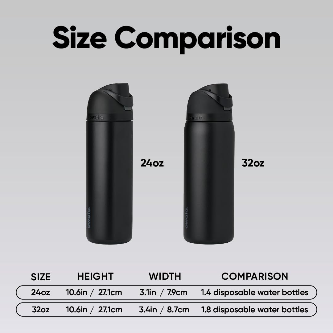 Owala FreeSip Insulated Stainless Steel Water Bottle with Straw for Sports and Travel, BPA-Free, 24-oz, Very, Very Dark